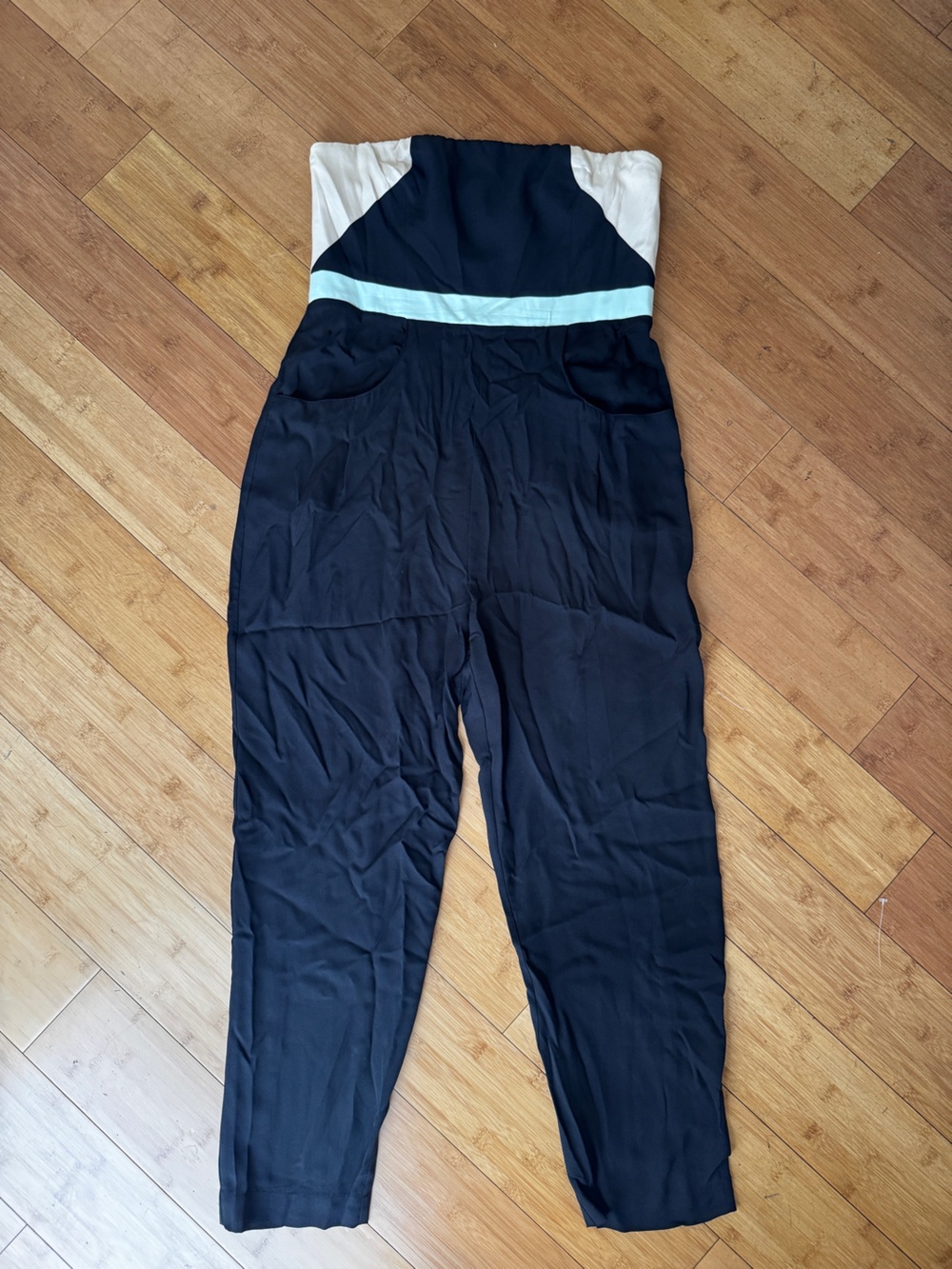 BCBG MAXAZRIA highwaisted strapless lightweight jumpsuit
